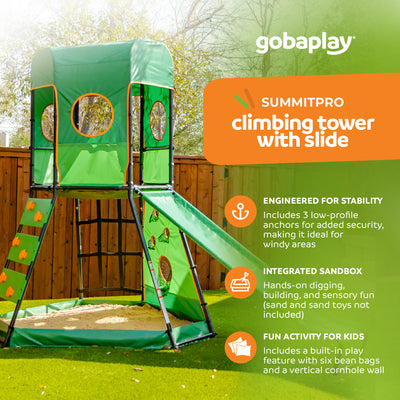 gobaplay SummitPro Climbing Tower, Outdoor Playset with Slide for Kids 6+, Green - VMInnovations