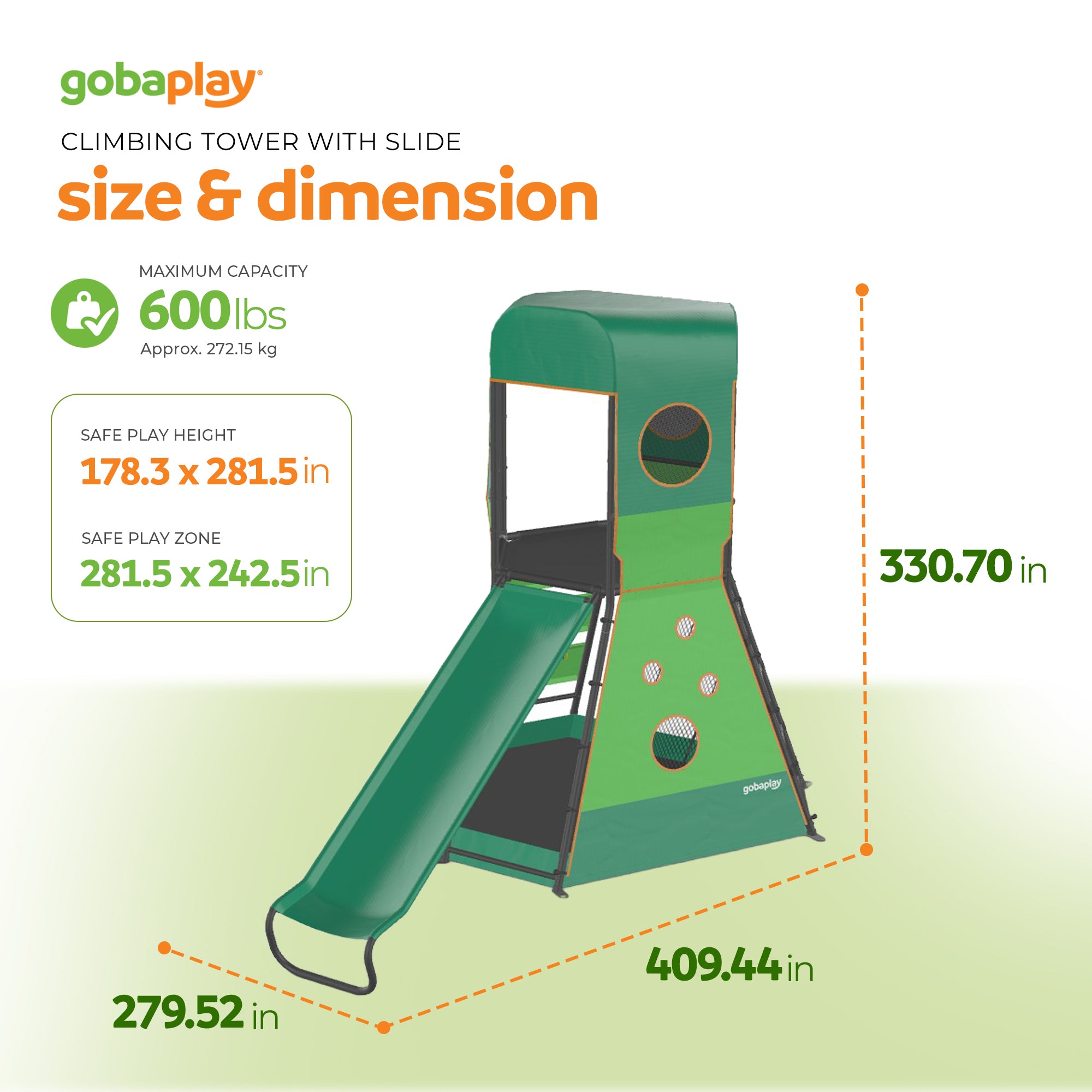 gobaplay SummitPro Climbing Tower, Outdoor Playset with Slide for Kids 6+, Green - VMInnovations