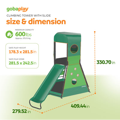 gobaplay SummitPro Climbing Tower, Outdoor Playset with Slide for Kids 6+, Green - VMInnovations