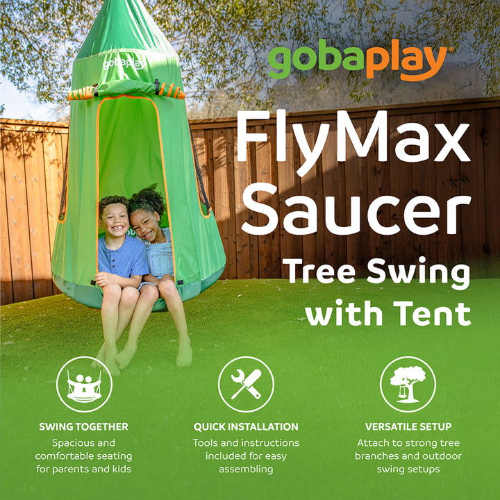 gobaplay FlyMax Saucer Tree Swing with Tent, 39" Round Platform for Kids, Green