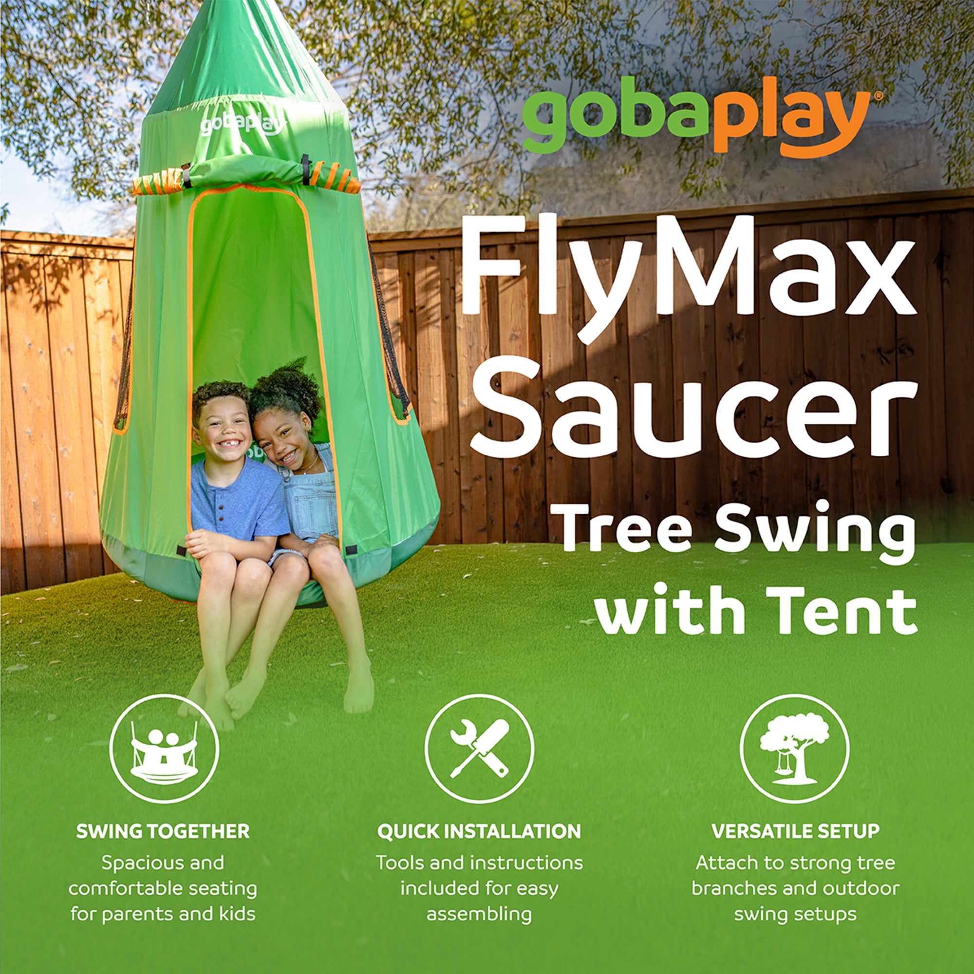 gobaplay Outdoor Frame Playground Equipment w/ 8' Extension & 39" Swing w/ Tent