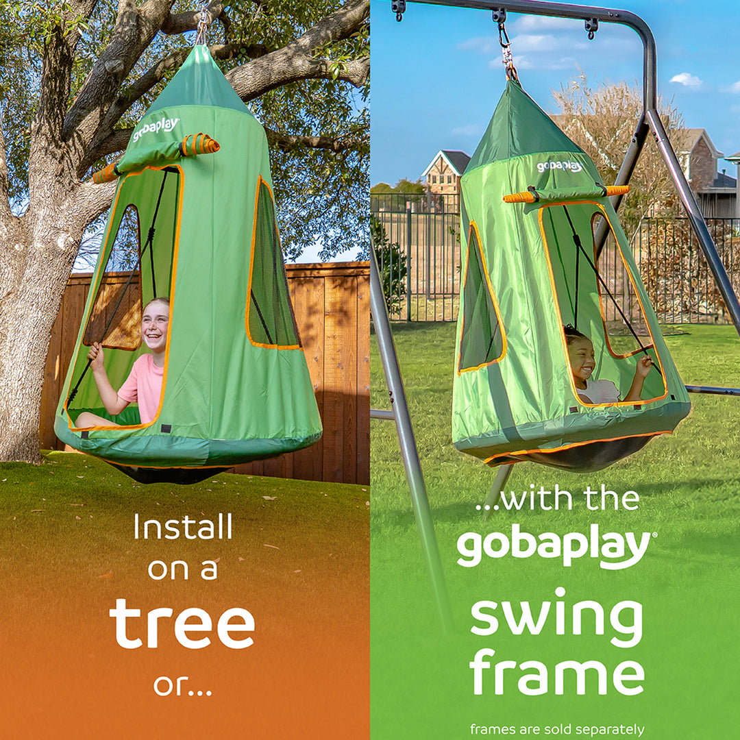 gobaplay FlyMax Saucer Tree Swing with Tent, 39" Round Platform for Kids, Green