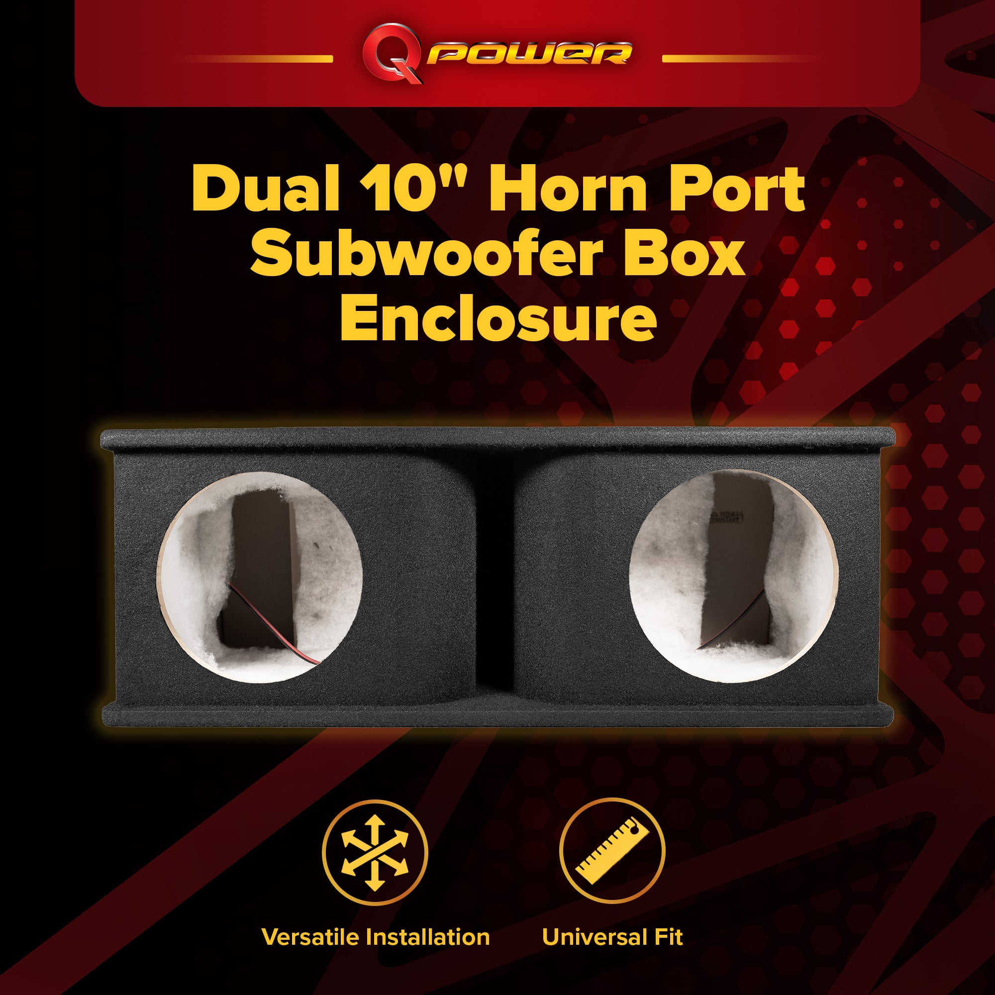 QPower Dual 10 Inch Horn Ported Subwoofer Box Enclosure, 5/8" MDF, (Open Box)