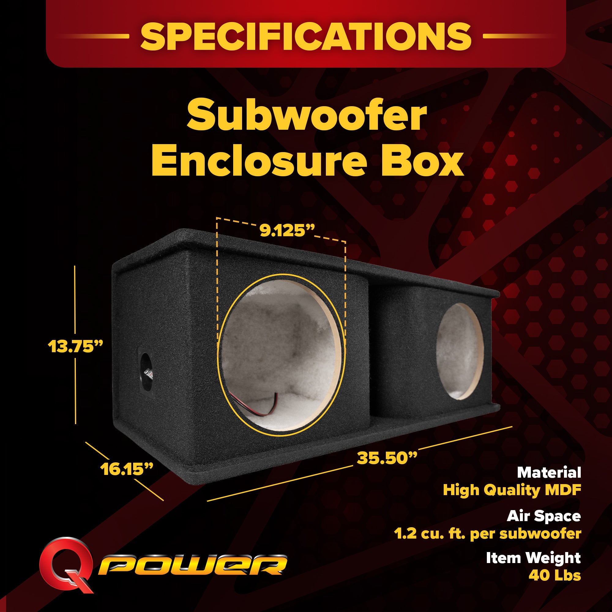 QPower Dual 10 Inch Horn Ported Subwoofer Box Enclosure, 5/8" MDF, (Open Box)