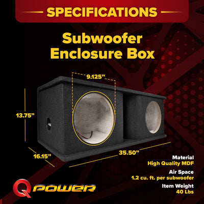 QPower Dual 10 Inch Horn Ported Subwoofer Box Enclosure, 5/8" MDF, (Open Box)