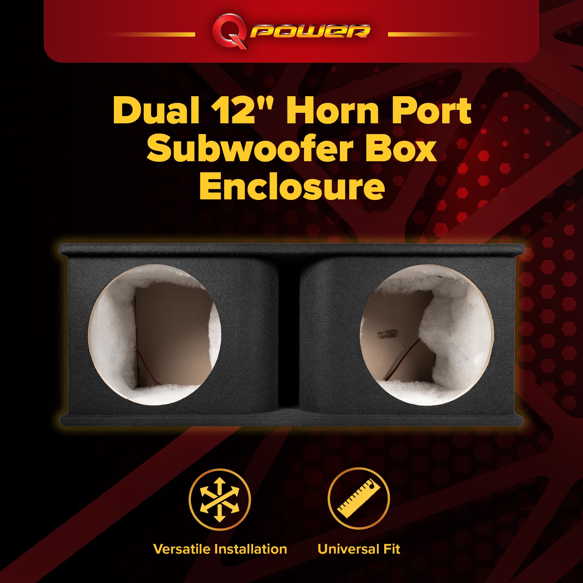 QPower Dual 12 Inch Horn Ported Subwoofer Box Enclosure, 5/8" MDF, (Open Box)