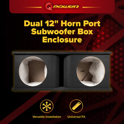 QPower Dual 12 Inch Horn Ported Subwoofer Box Enclosure, 5/8" MDF, (Open Box)