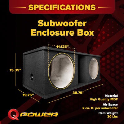 QPower Dual 12 Inch Horn Ported Subwoofer Box Enclosure, 5/8" MDF, (Open Box)