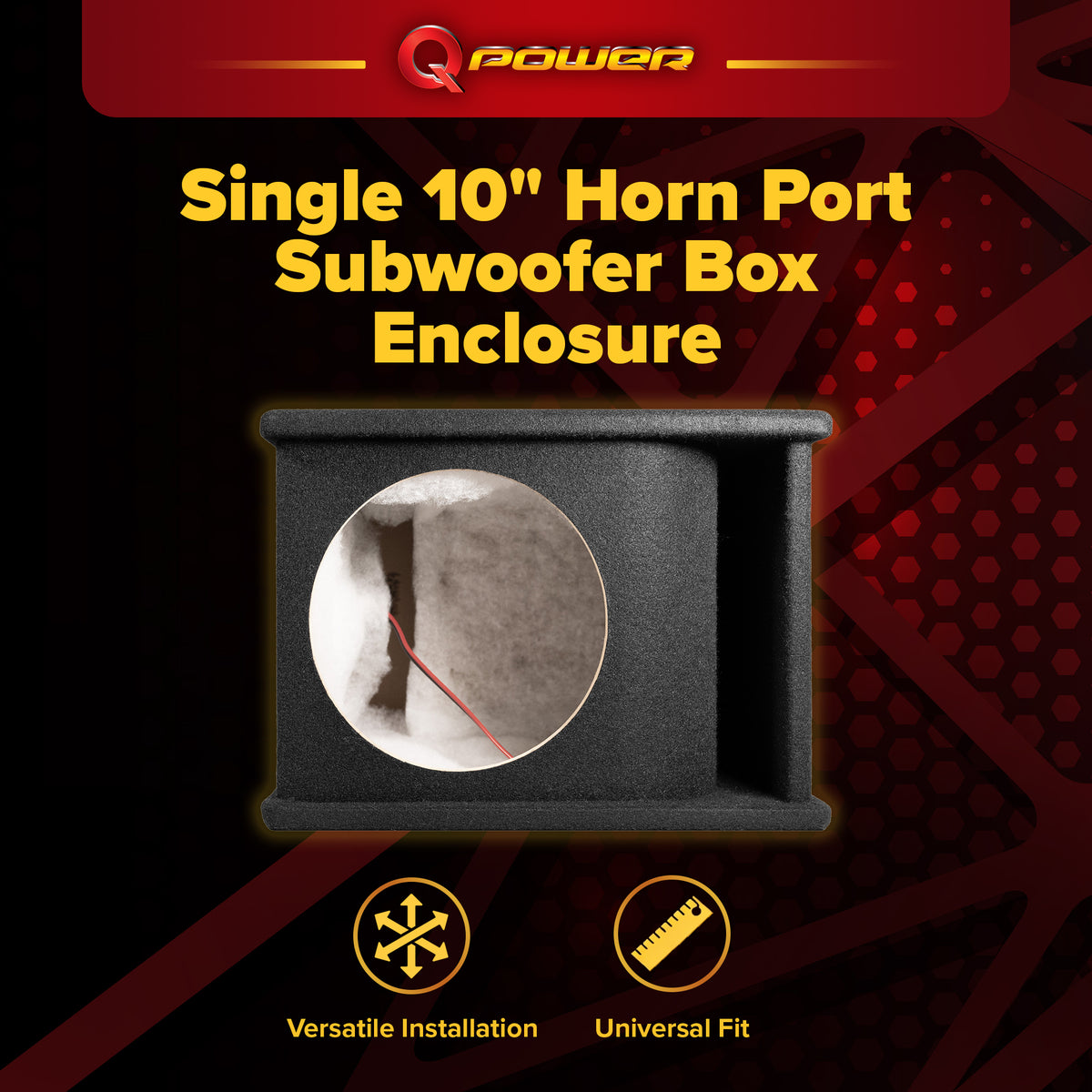 QPower 10" Single Horn Ported Subwoofer Box Enclosure, Black Carpet (Open Box)