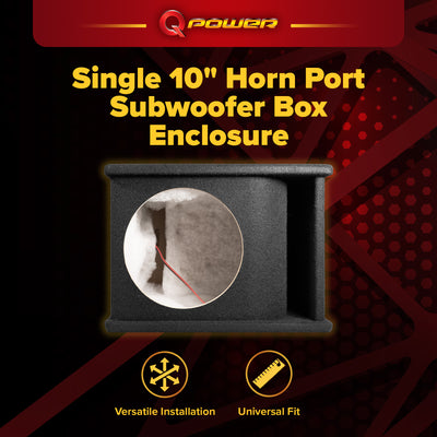 QPower 10" Single Horn Ported Subwoofer Box Enclosure, Black Carpet (Open Box)