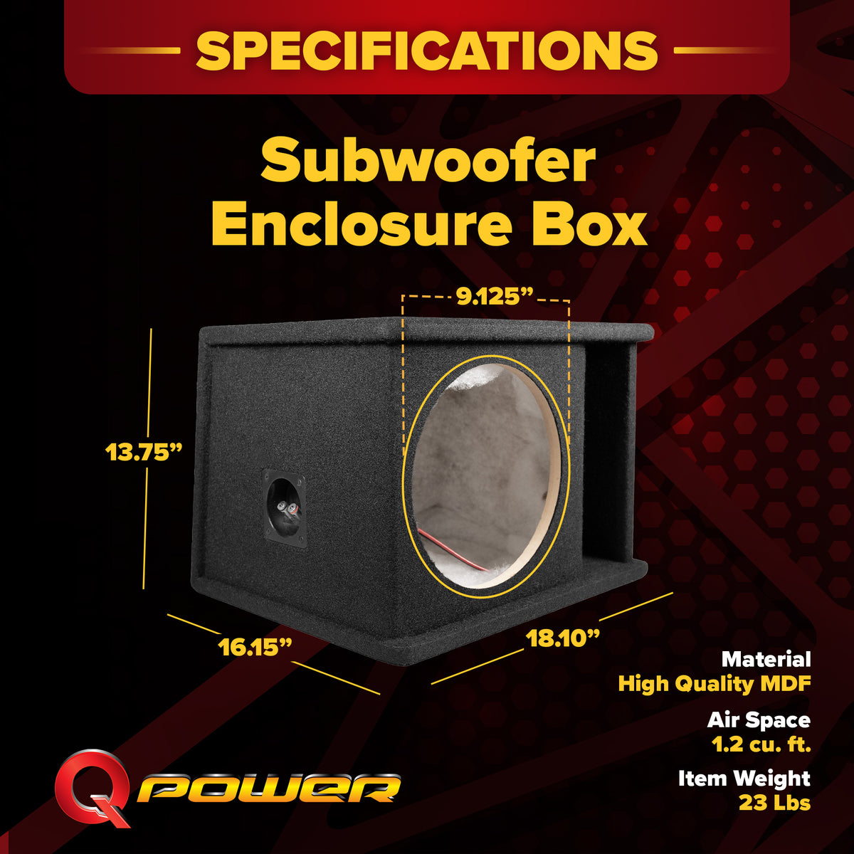 QPower 10" Single Horn Ported Subwoofer Box Enclosure, Black Carpet (Open Box)