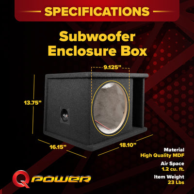 QPower 10" Single Horn Ported Subwoofer Box Enclosure, Black Carpet (Open Box)