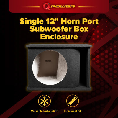 QPower 12" Single Horn Ported Subwoofer Box Enclosure, 5/8" MDF, (Open Box)