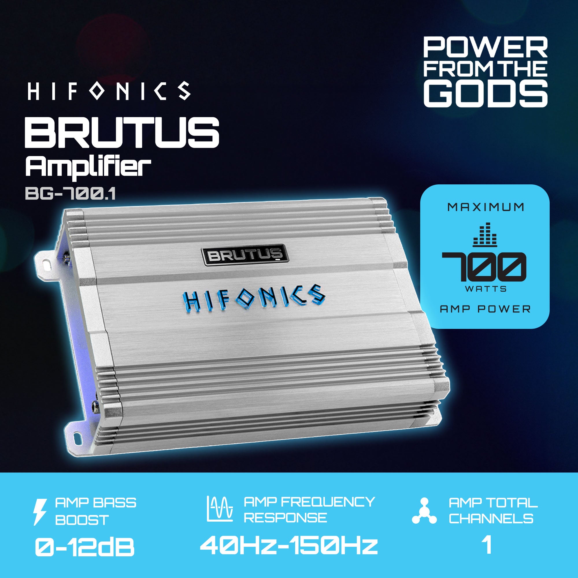 Hifonics Brutus BG 700 Watt Class D Monoblock Amplifier with Built-In UV Meter - VMInnovations