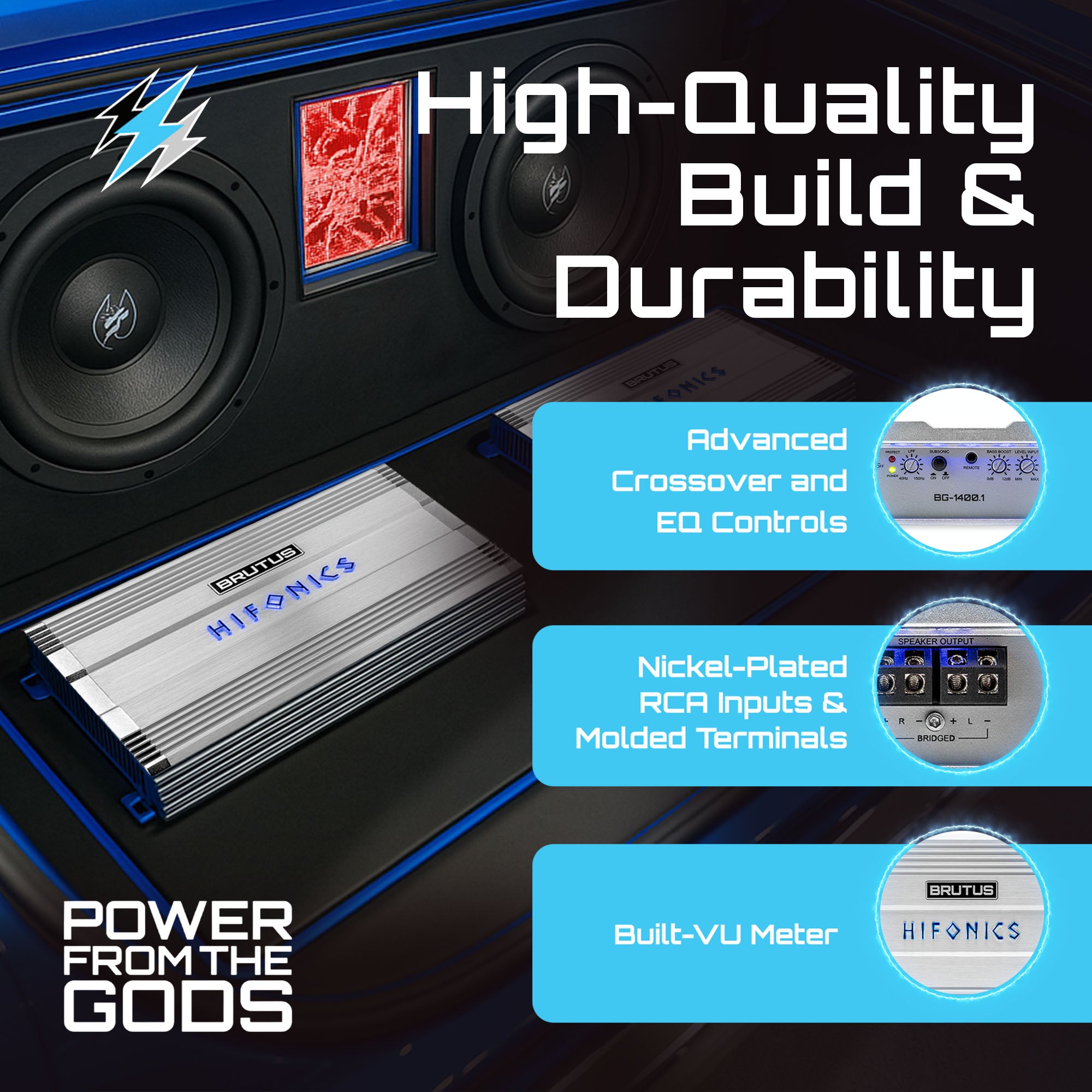 Hifonics Brutus BG 1400 Watt Class D Monoblock Amplifier with Built-In UV Meter - VMInnovations