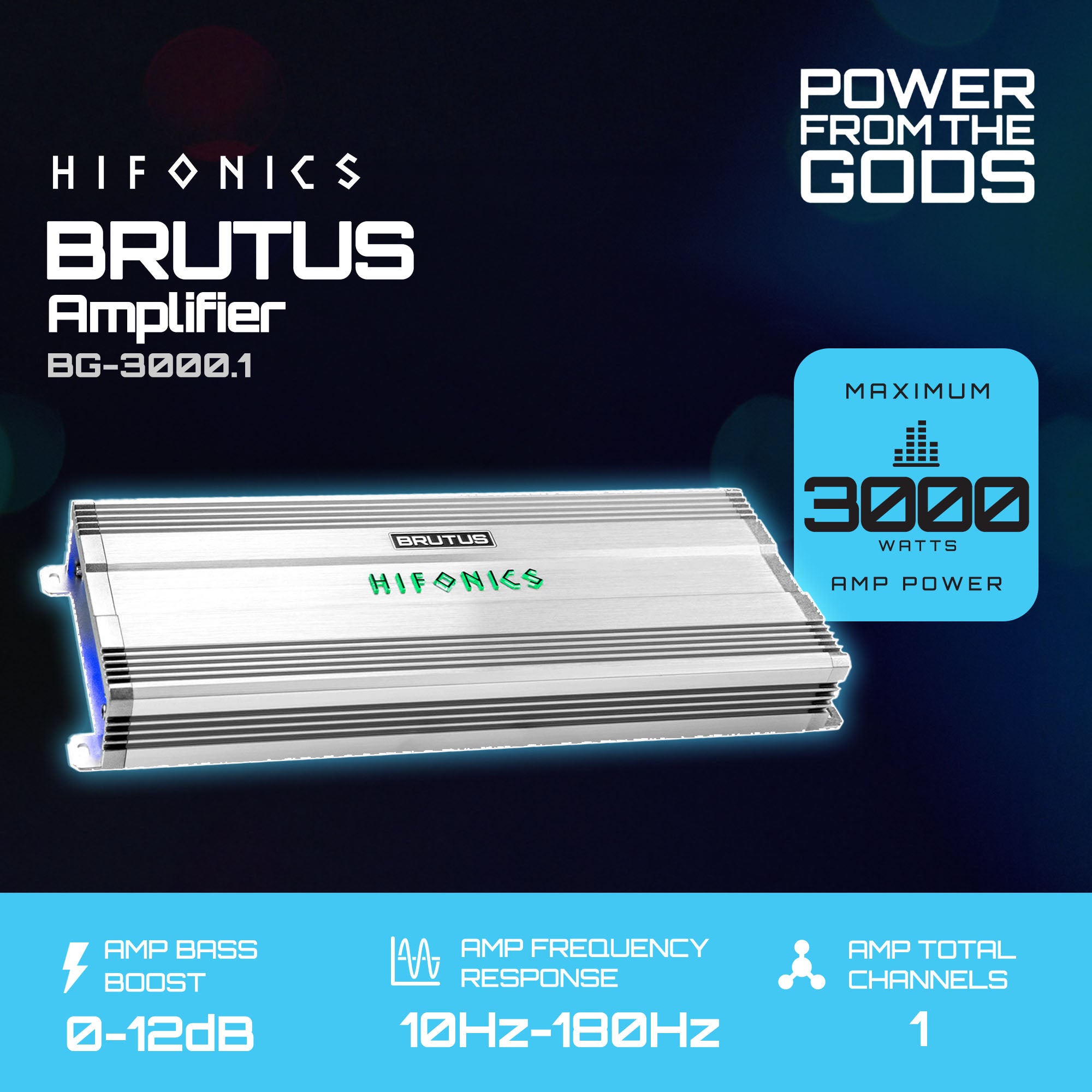 Hifonics Brutus BG 3000 Watt Class D Monoblock Amplifier with Built-In UV Meter - VMInnovations