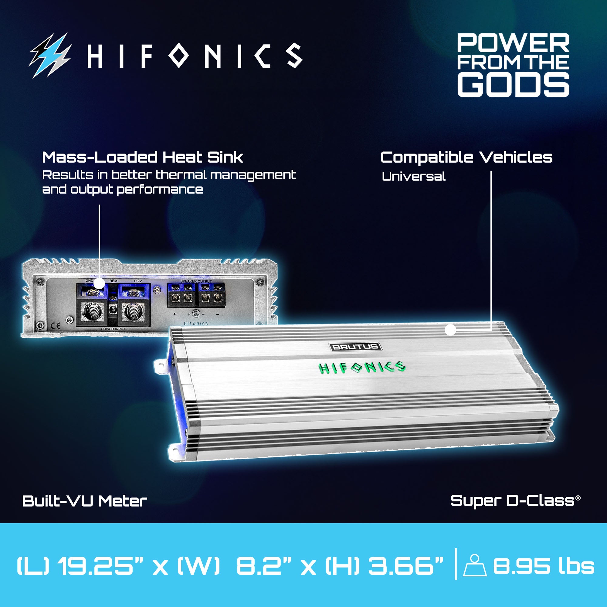 Hifonics Brutus BG 3000 Watt Class D Monoblock Amplifier with Built-In UV Meter - VMInnovations