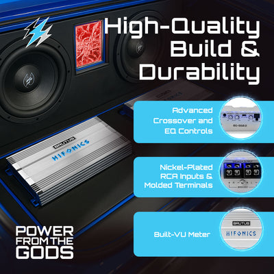 Hifonics Brutus BG 560 Watt 2 Channel Amplifier with Built-In UV Meter, Silver - VMInnovations