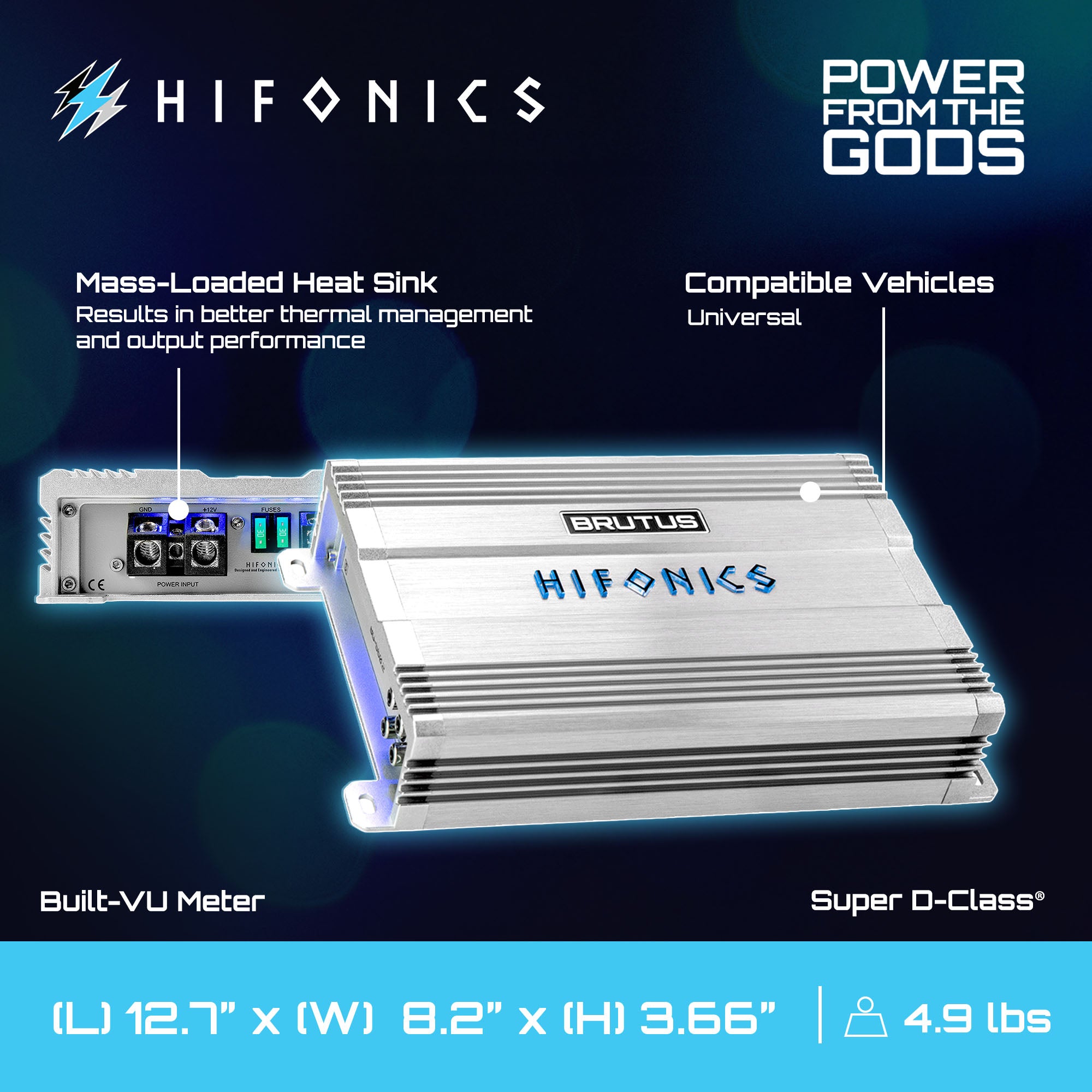Hifonics Brutus BG 560 Watt 2 Channel Amplifier with Built-In UV Meter, Silver - VMInnovations
