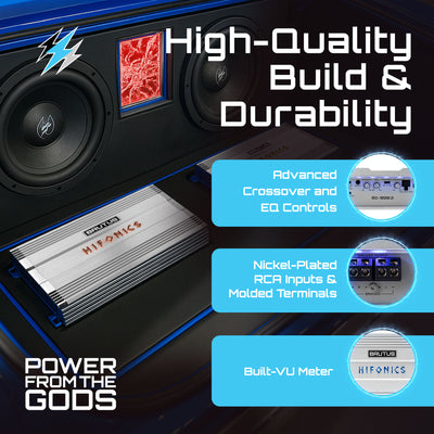 Hifonics Brutus BG 1000 Watt 2 Channel Amplifier with Built-In UV Meter, Silver - VMInnovations