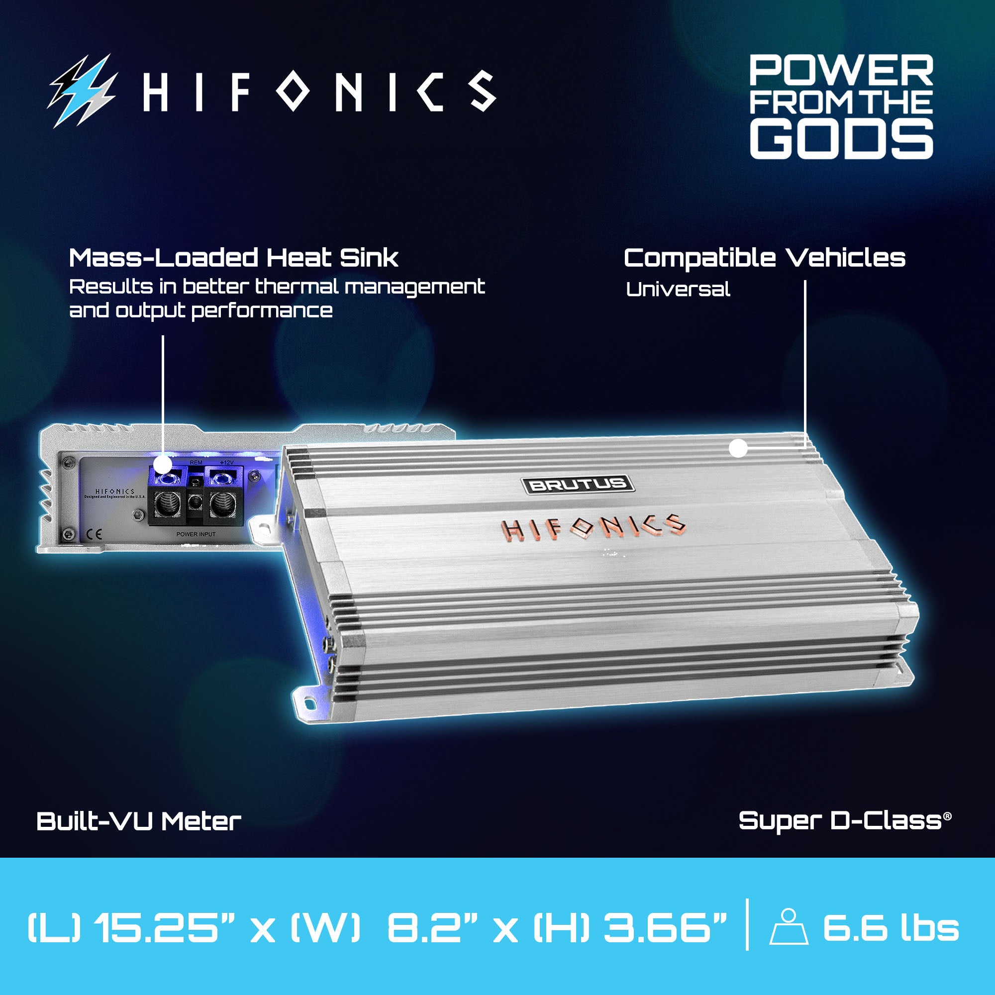 Hifonics Brutus BG 1000 Watt 2 Channel Amplifier with Built-In UV Meter, Silver - VMInnovations