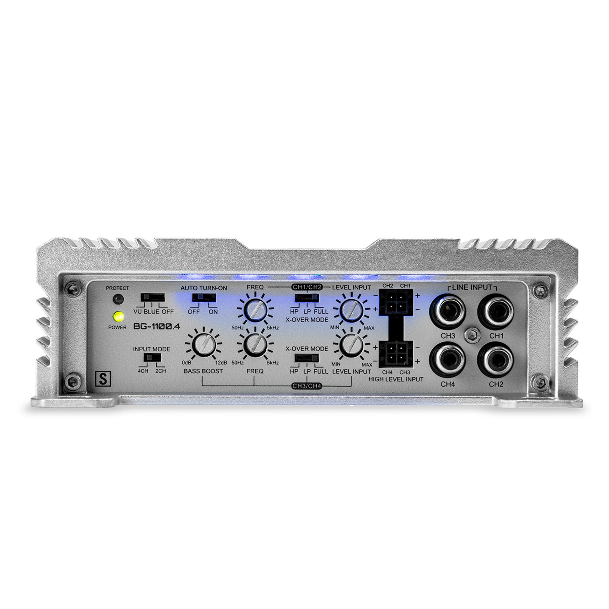 Hifonics Brutus BG 1100 Watt 4 Channel Amplifier with Built-In UV Meter, Silver - VMInnovations