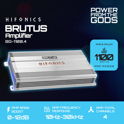 Hifonics Brutus BG 1100 Watt 4 Channel Amplifier with Built-In UV Meter, Silver - VMInnovations