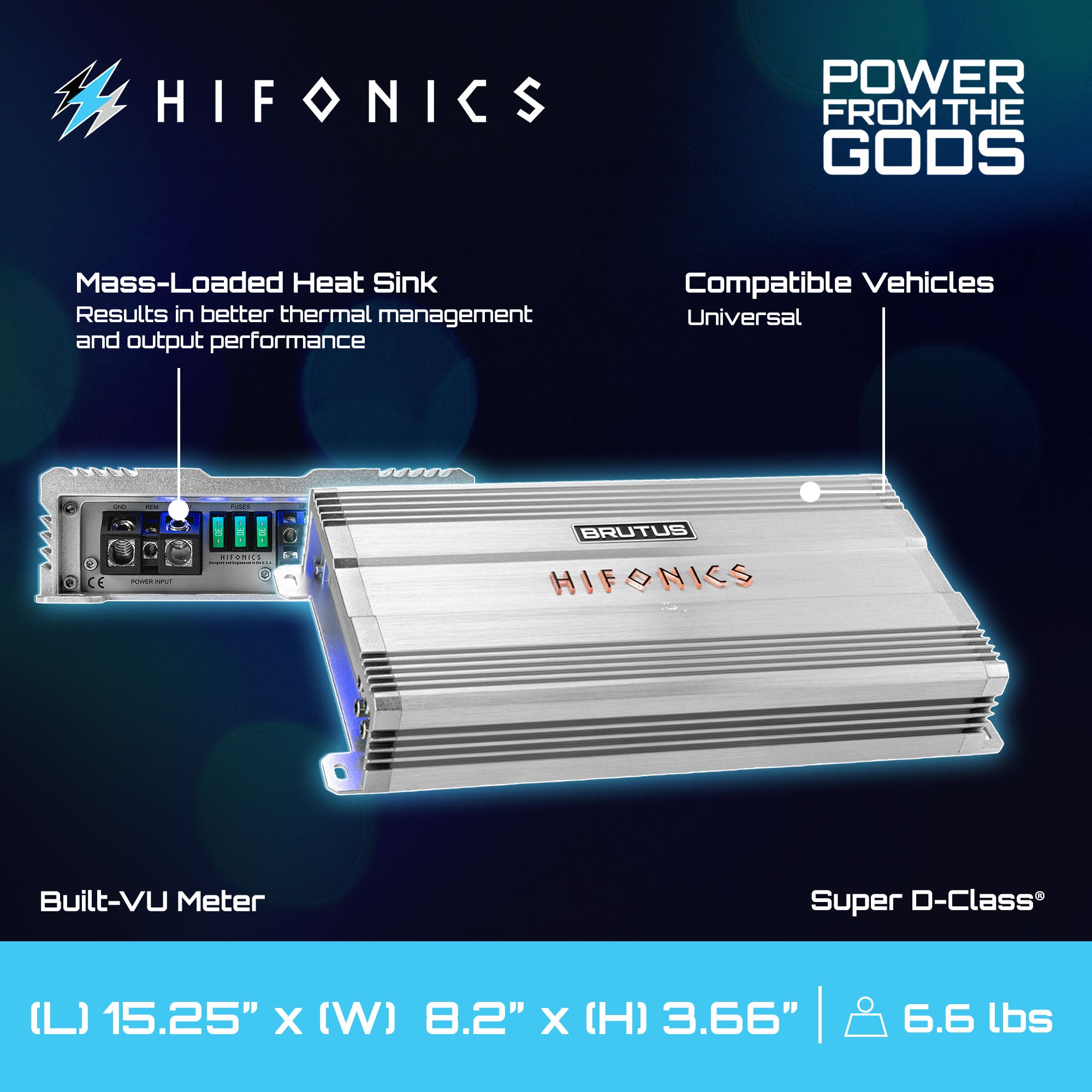 Hifonics Brutus BG 1100 Watt 4 Channel Amplifier with Built-In UV Meter, Silver - VMInnovations