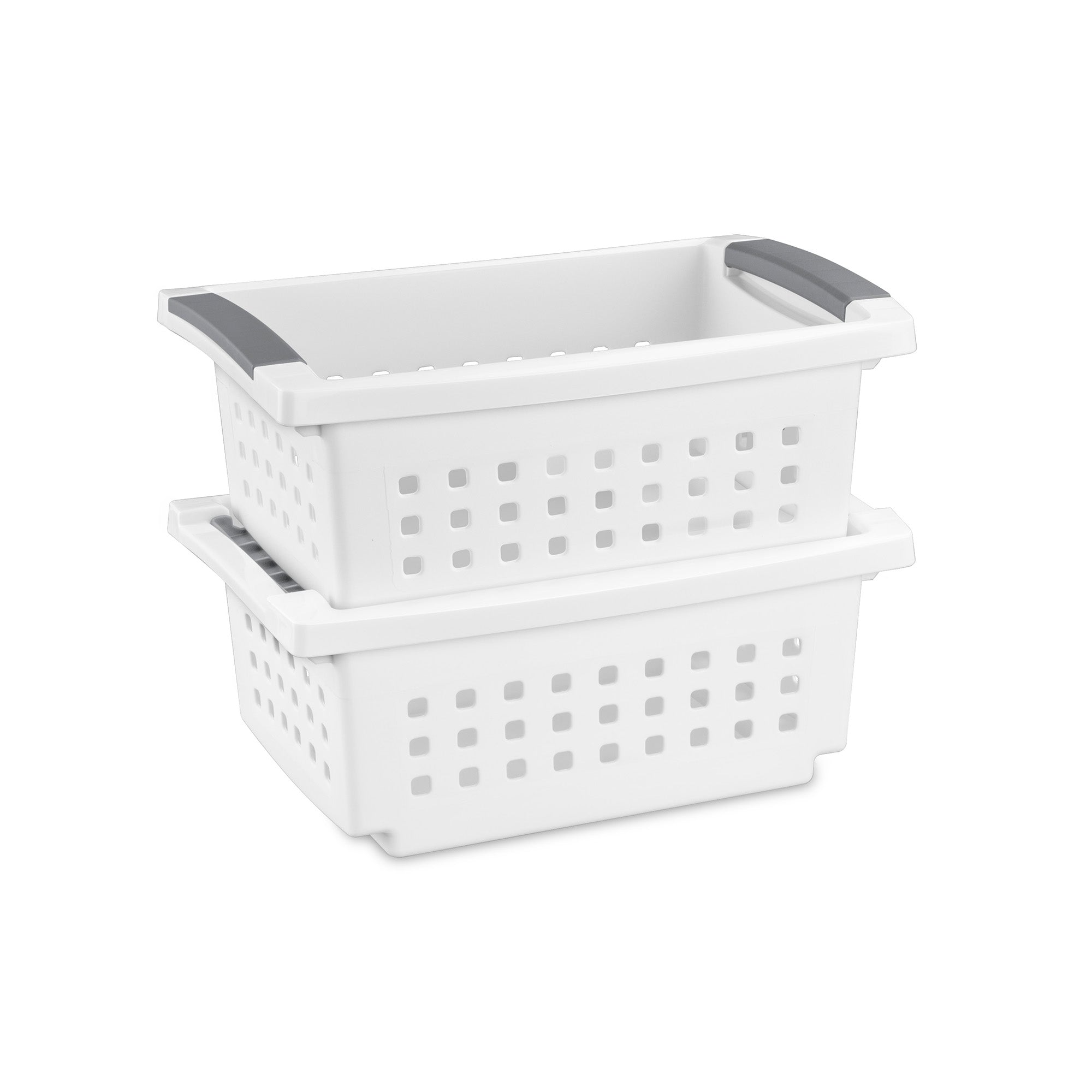 Sterilite Small Stacking Basket, Open Top Storage Bin w/ Handles, 8 Pack, White