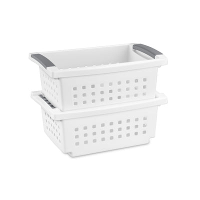 Sterilite Small Stacking Basket, Open Top Storage Bin w/ Handles, 8 Pack, White