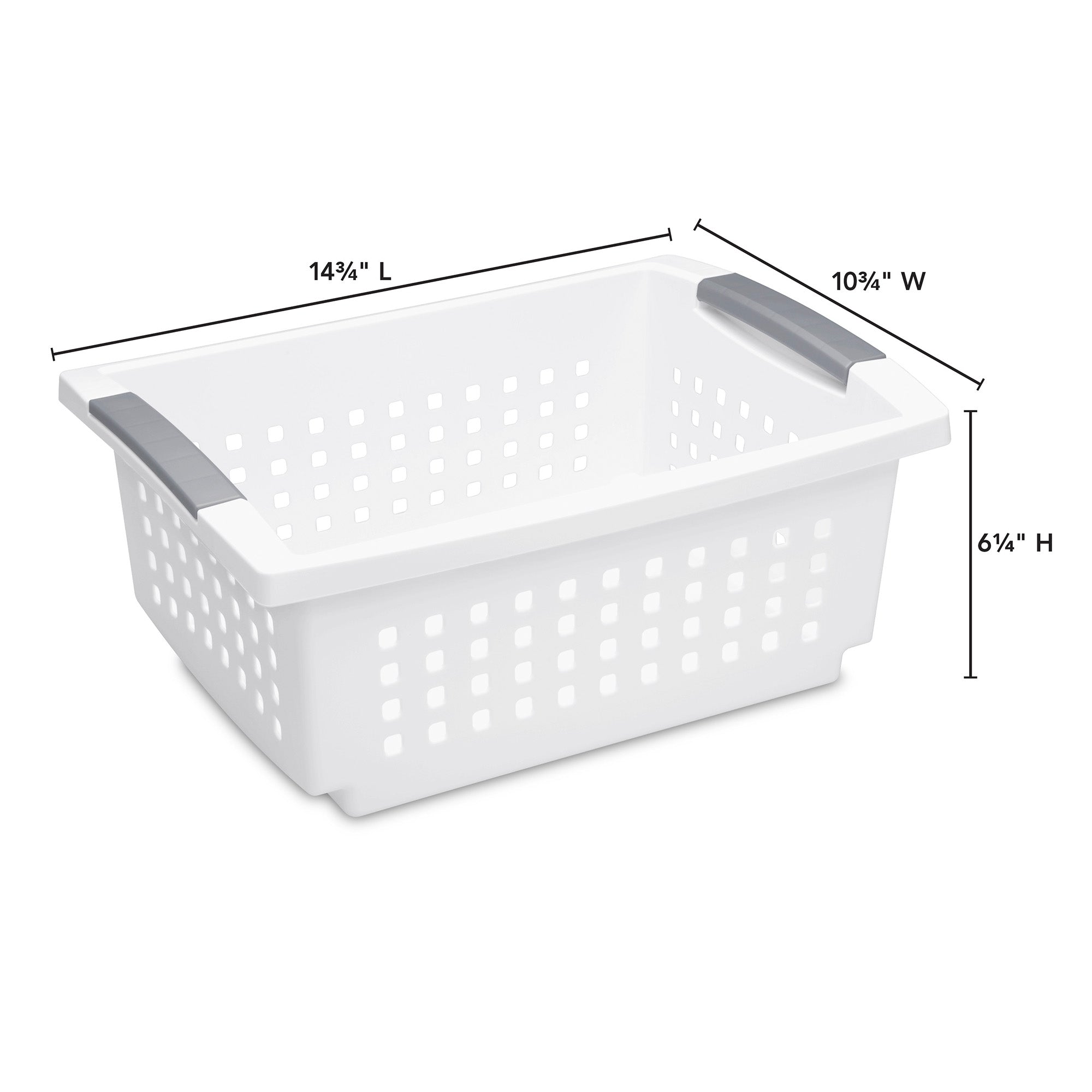 Sterilite Medium Stacking Basket, Open Top Storage Bin w Handles, 12 Pack, White