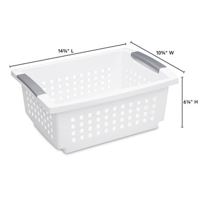 Sterilite Medium Stacking Basket, Open Top Storage Bin w Handles, 12 Pack, White