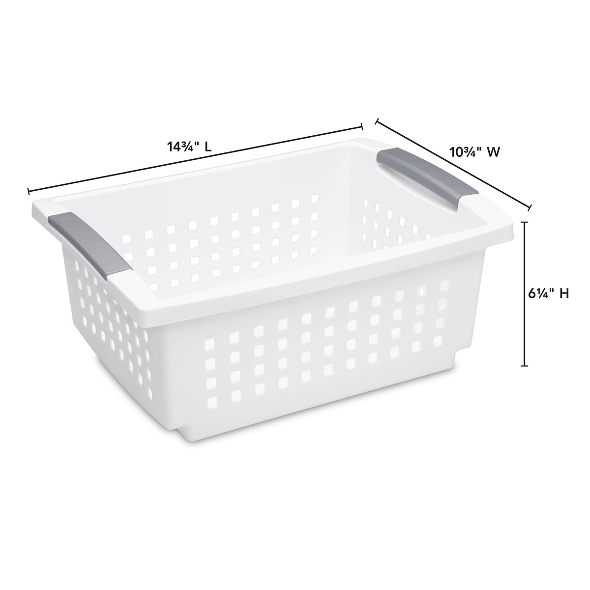 Sterilite Medium Stacking Basket, Open Top Storage Bin w/ Handles, 8 Pack, White