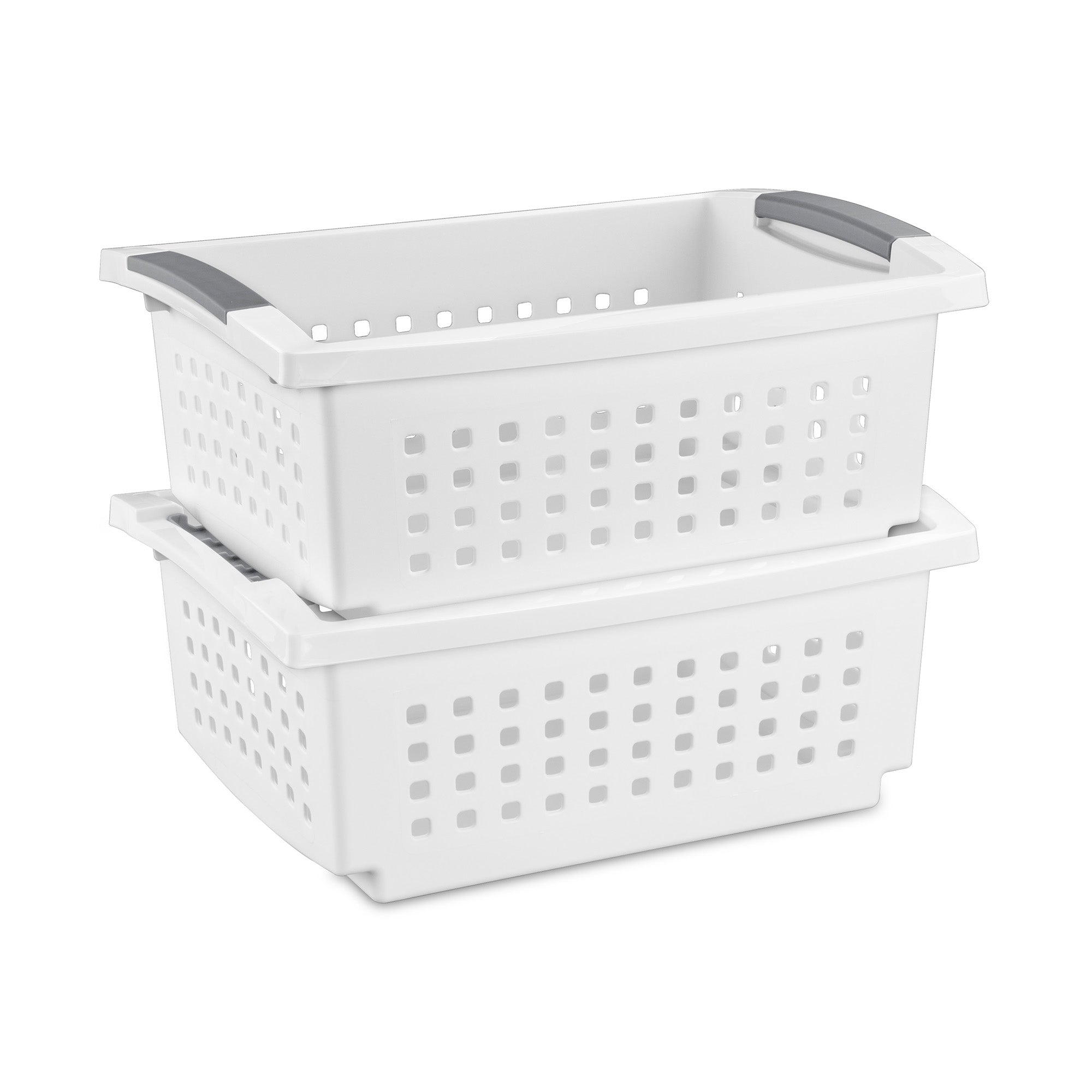 Sterilite Medium Stacking Basket, Open Top Storage Bin w Handles, 12 Pack, White
