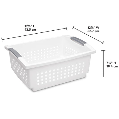 Sterilite Large Stacking Basket, Open Top Storage Bin w/ Handles, 8 Pack, White