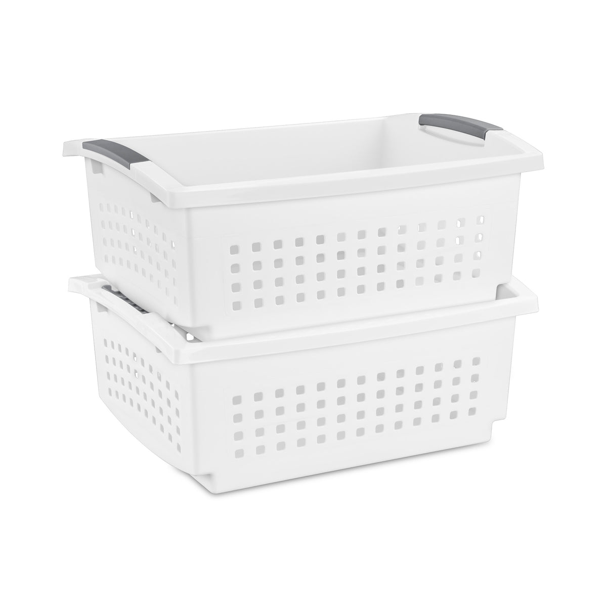Sterilite Large Stacking Basket, Open Top Storage Bin w/ Handles, 8 Pack, White