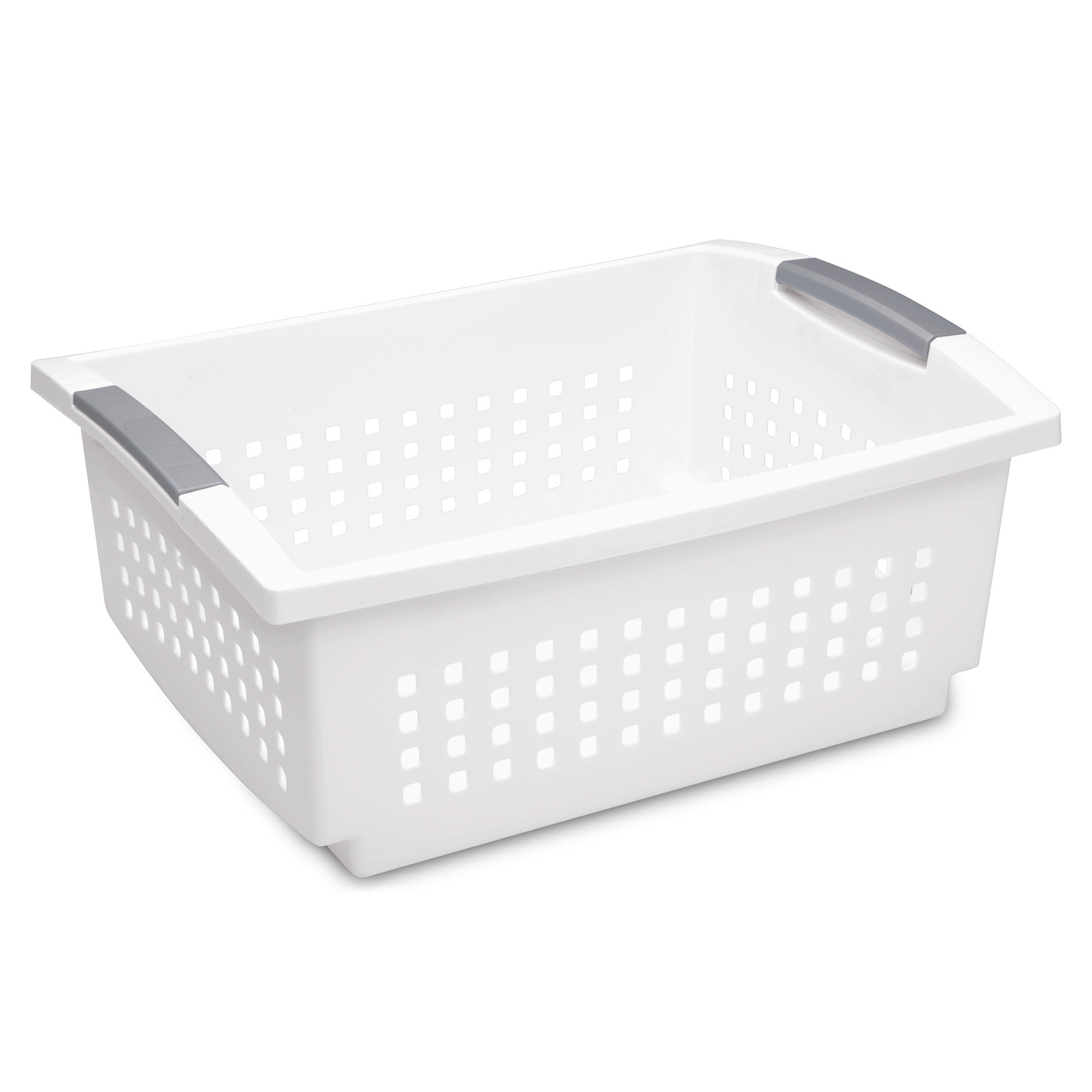 Sterilite Large Stacking Basket, Open Top Storage Bin w/ Handles, 8 Pack, White