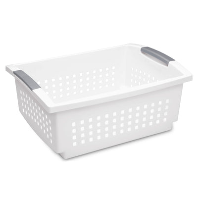 Sterilite Large Stacking Basket, Open Top Storage Bin w/ Handles, 8 Pack, White