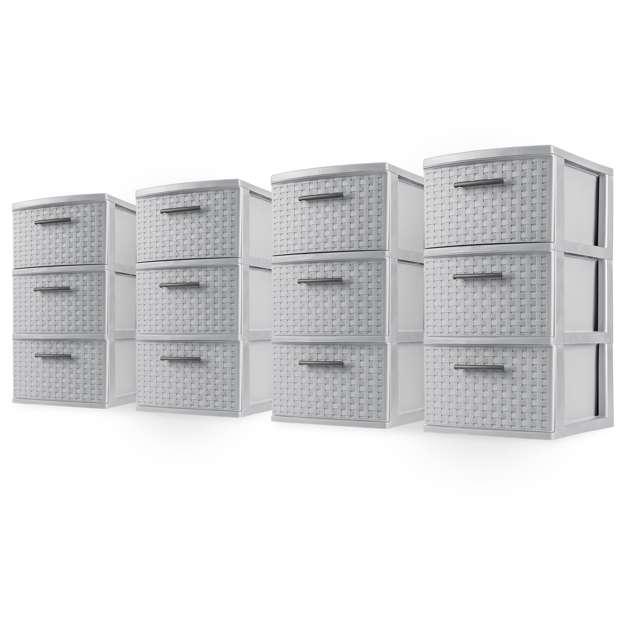 Sterilite 3 Drawer Storage Tower, Plastic Weave Medium Organizer, Cement, 4 Pack - VMInnovations