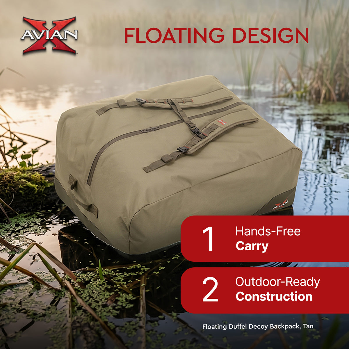 Avian X Floating Duffel Decoy Backpack with 11,500 Cubic Inch Capacity, Tan