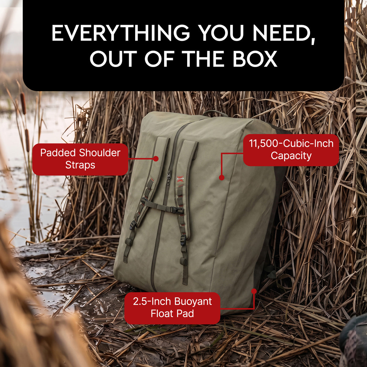 Avian X Floating Duffel Decoy Backpack with 11,500 Cubic Inch Capacity, Tan