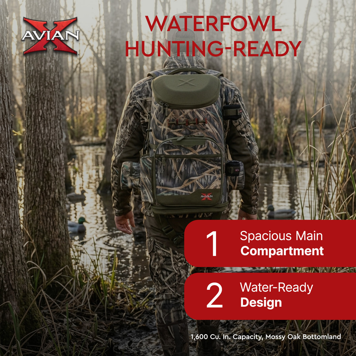Avian X BA Backpack Hunting Gear Bag Mossy Oak Bottomland, Up to 1600 cu in