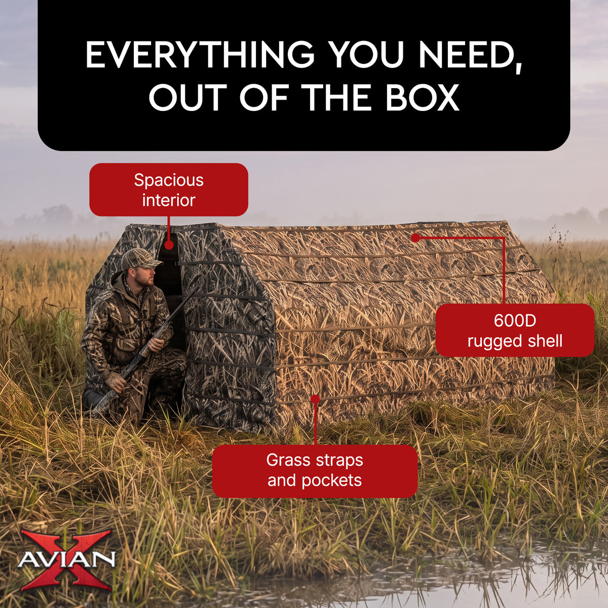 Avian X A-Frame Portable Field Hunting Blind, Mossy Oak Shadow Grass Blades Camo