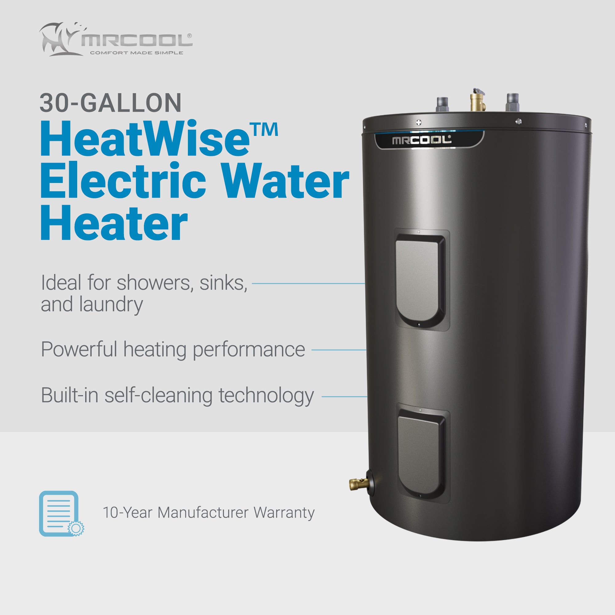 MRCOOL 30 Gal Electric Water Heater 4500W Tank, 240V Home Use (Open Box)