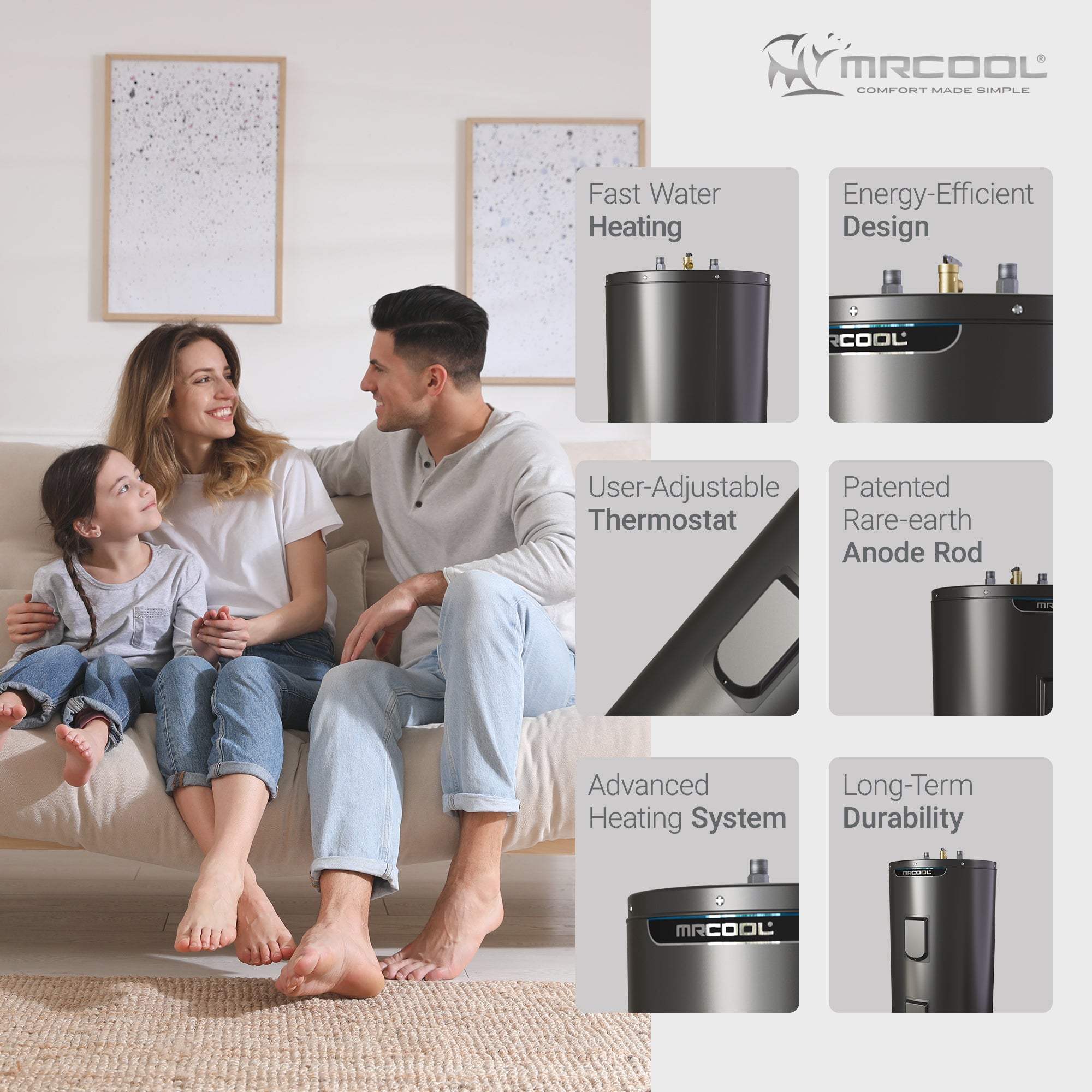 MRCOOL 50 Gal Electric Water Heater 4500W Tank, High Efficiency,  (Open Box)