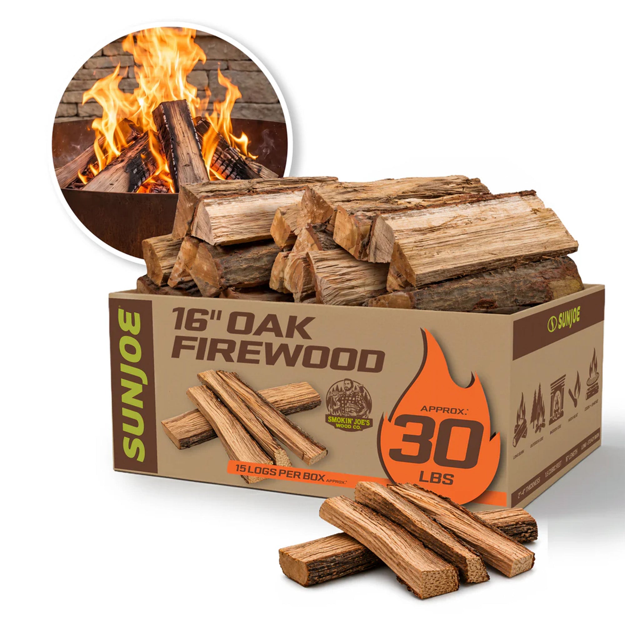 Sun Joe 16" Oak Firewood Fire Starter Sticks for Fireplace & Pits Use, 30 Lb Box - VMInnovations