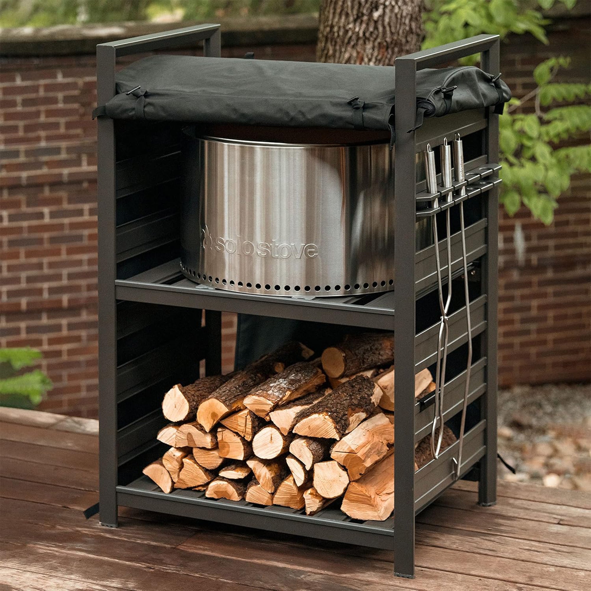 Solo Stove Station, 4.4ft Aluminum Firewood Rack & Cover for Outdoor Storage