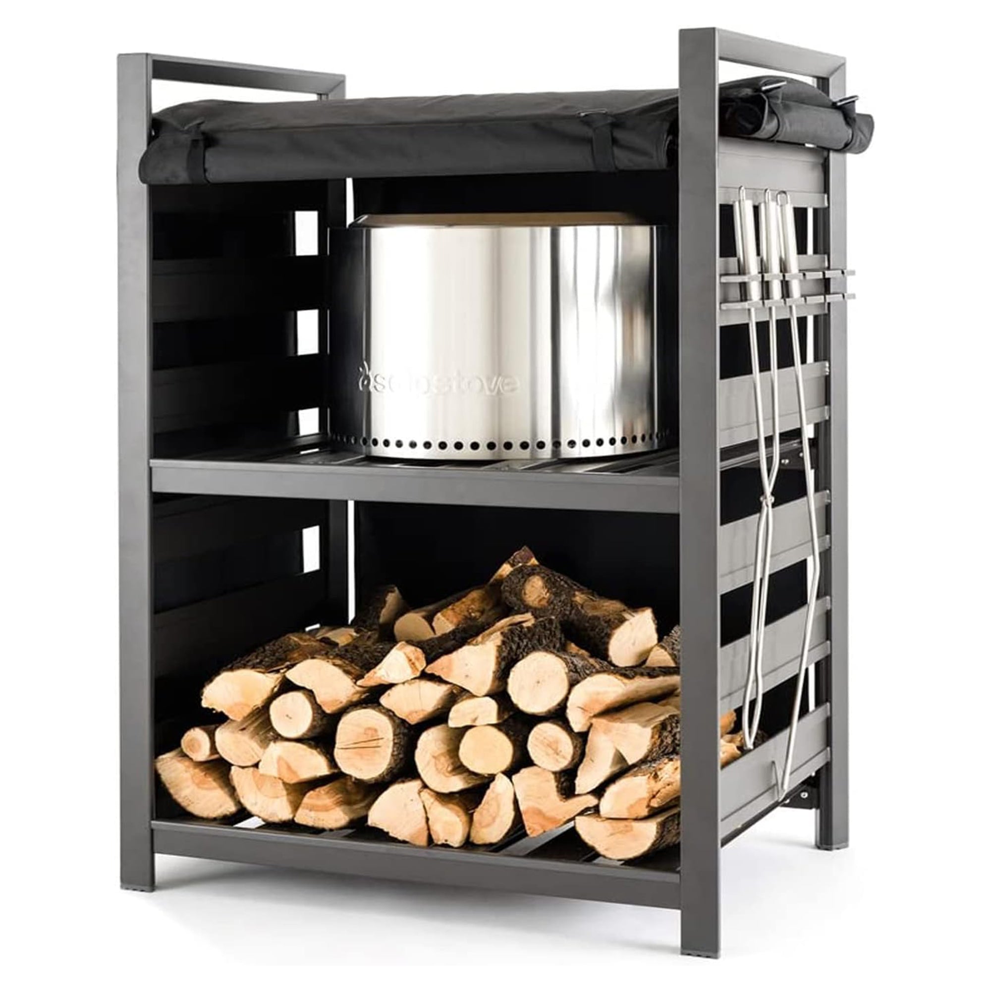 Solo Stove Station, 4.4ft Aluminum Firewood Rack & Cover for Outdoor Storage