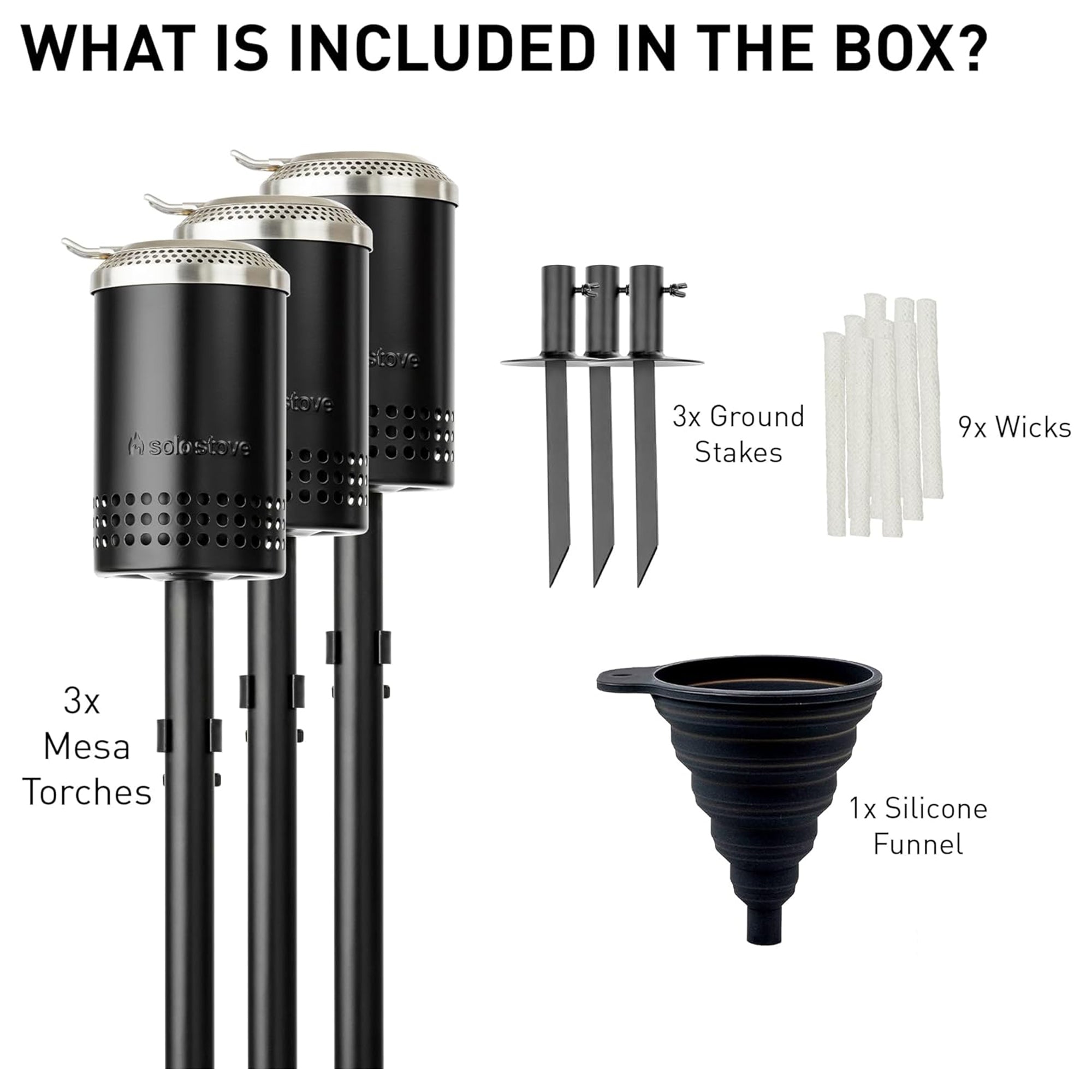 Solo Stove Mesa Torch, Adjustable Height Backyard Metal Tiki Torches, 3 Pack