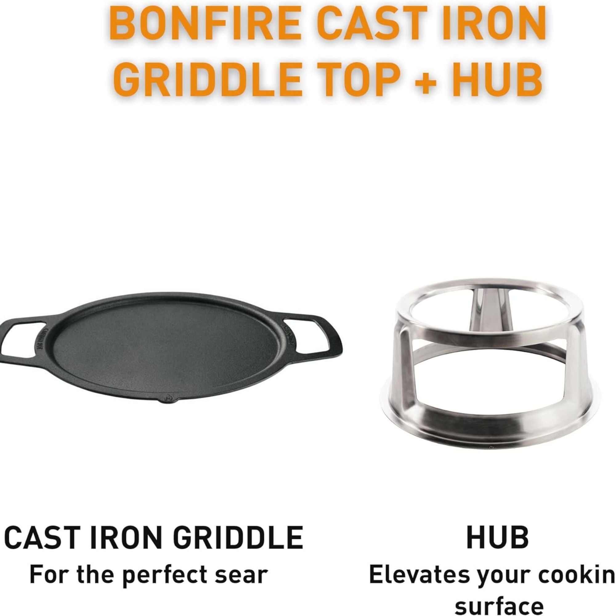 Solo Stove Bonfire Griddle Top & Hub, Cast Iron Cooktop with Stainless Steel Hub